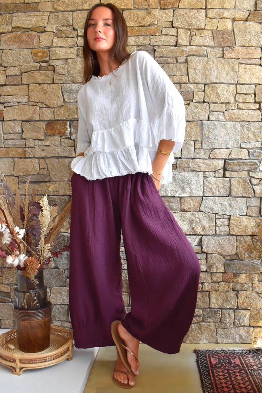 Santos Cushion Cotton Quirky Pant Aubergine